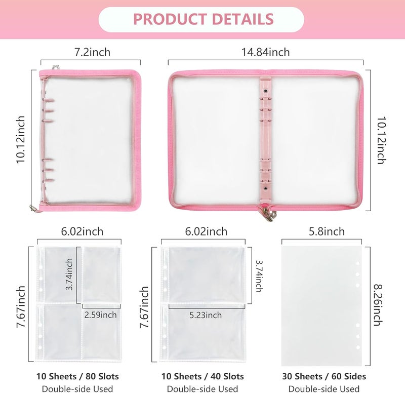 NOCAFI Sticker Storage Organizer Binder A5 Sticker Collecting Book Zipper Album for Adult with Blank Reusable Release Paper and Pocket Pages (Pink) - Image 4